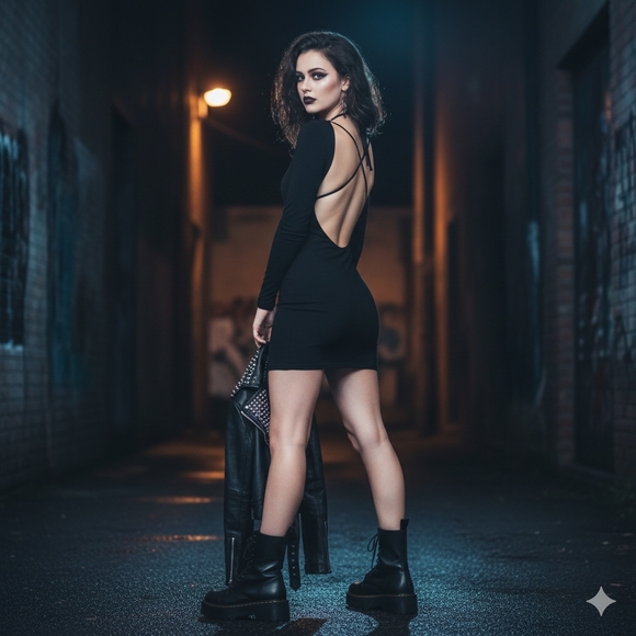 Dolls Kill Dresses & Skirts - NWT Dolls Kill Black Backless Long Sleeve Carmen Mini Dress Size XL - Sexy Goth